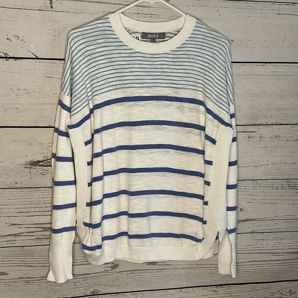 Sweater Top Striped Long‎ Sleeve Pullover Knit Lightweight @ - Picture 2 of 8